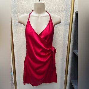 NWT Superdown Red Satin Backless Slip Dress, size Small